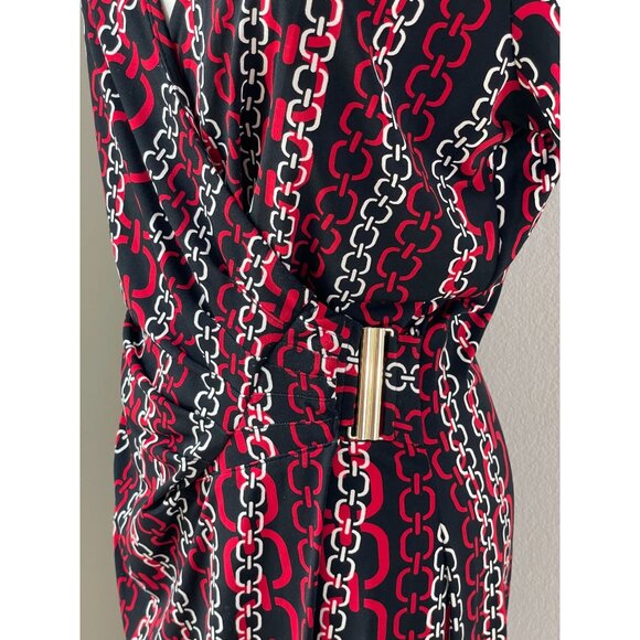 Jones New York Womens Plus 1X Chain Print Faux Wrap Dress Short Sleeve Stretch - Picture 6 of 8